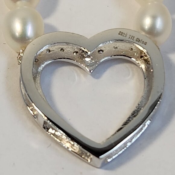 VTG NIB 925 Freshwater Pearl & Pave style Heart Necklace 18" - Picture 8 of 12